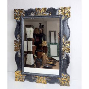 Zrkadlo DIVINE,čierne/zlaté, exotické drevo, ručná práca, 80x60 cm- drevo