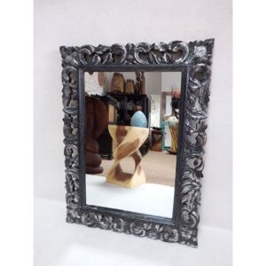 Zrkadlo LUGAR čierne/strieborné,exotické drevo, ručná práca,80x60 cm