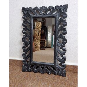 Zrkadlo čierne, hranaté, exotické drevo, ručná drevorezba, 60x40cm