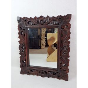Zrkadlo hnedé/tmavé, hranaté, exotické drevo, ručná práca, 60x50 cm