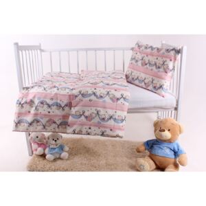 Detská posteľná súprava "MACÍKY" - ružovo-biela (130x90 cm, 45x65 cm)