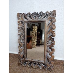 Zrkadlo hnedé hranaté, exotické drevo, ručná práca, 60x40 cm