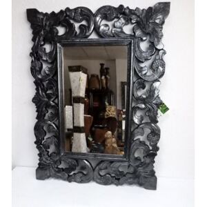 Zrkadlo ONYX, čierne, exotické drevo, ručná práca 80x60 cm
