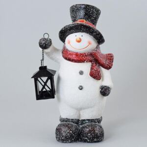 Vianočná dekorácia snehuliak s lampášom 23x18x41cm