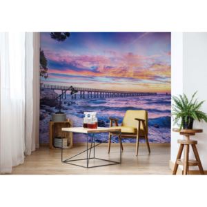 Fototapeta - Sunset Beach Pier Vliesová tapeta - 624x219 cm