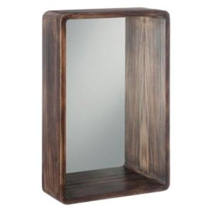 Zrkadlo hnedé drevené s poličkou závesné RAW ETHNIC