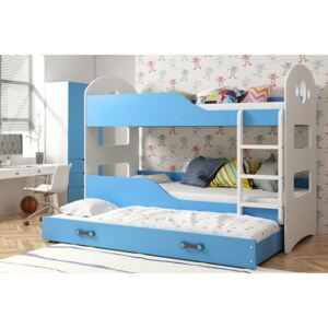 Poschodová posteľ s prístelkou DOMINIK 3 - 160x80cm Biely - Modrý