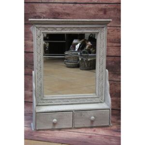 Drevené zrkadlo so šuflíkom - sivé (46x63,5x12 cm) - vidiecky štýl