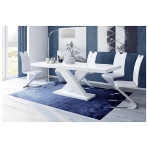 Luxusný rozkladací jedálenský stôl XENON biela vysoký lesk DOPRAVA ZADARMO