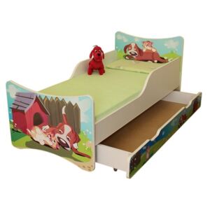 Detská posteľ so zásuvkou 140x70 cm - PSÍK A MAČIČKA