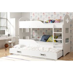 Poschodová posteľ s prístelkou DOMINIK 3 - 160x80cm Biely - Biely
