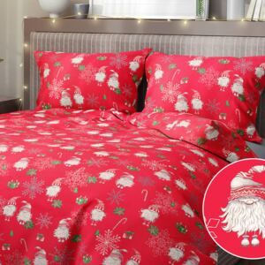 Goldea vianočné bavlnené posteľné obliečky - vzor 1061 škriatkovia na červenom 140 x 220 a 70 x 90 cm