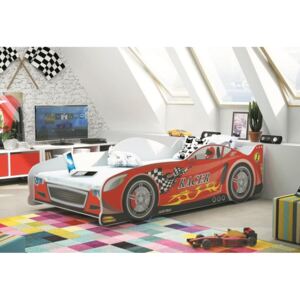 Detská posteľ AUTO CARS + matrac + rošt ZADARMO, 80x160, bialy, čiervoná