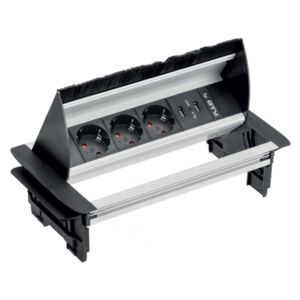 GTV Výklopná elektrická zásuvka 3x230V + USB hliník AE-PBC3GS2U-53BKS