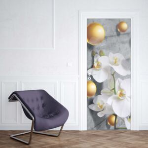 GLIX Fototapeta na dvere - Abstract 3D Design Yellow Balls Orchids
