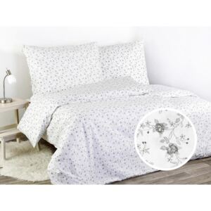 Bavlnené posteľné obliečky - vzor 587 šedé ružičky na bielom