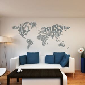 GLIX Mapa sveta - nálepka na stenu Šedá 200 x 100 cm