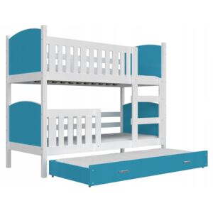 GL Dobby 3 Color biela poschodová posteľ pre troch 190x80 - viac farieb Farba: Modrá