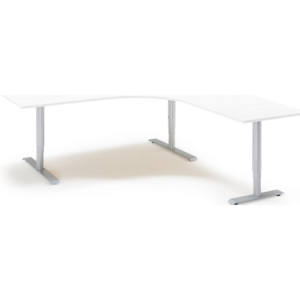 Výškovo nastaviteľný stôl Adeptus, pravý, 2000x1800 mm, laminát biela/šedá