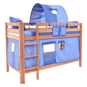 Detská poschodová posteľ s domčekom BLUE - MARK 200x90cm - prírodná