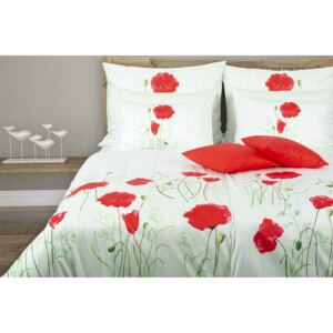 Glamonde luxusné saténové obliečky Weed so vzorom červeného vlčieho maku na zelenkavom podklade 240x200 cm