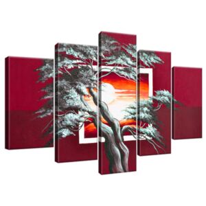 Obraz na plátne Červený západ slnka a mohutný strom 100x63cm 4022A_5D