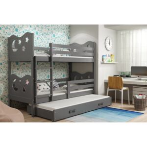 BMS Group Poschodová posteľ s prístelkou MIKO - s úložným priestorom - pre troch - GRAFIT