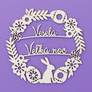 Drevený veľkonočný veniec na dvere s nápisom