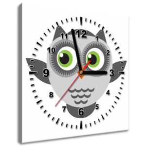 Gario Obraz s hodinami Sivá sovička so zelenými očkami Rozmery (š x v): 30 x 30 cm