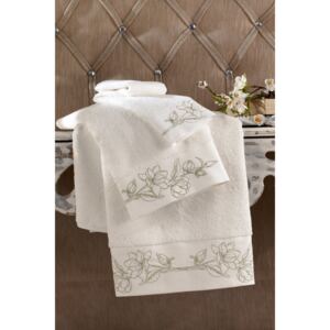 Soft Cotton Malý uterák VIOLA 32 x 50 cm. Malý uterák VIOLA má bielu farbu a jeho okraje zdobí zlatá výšivka v podobe rozkošných kvetov. Jeho gramáž č