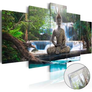 Obraz na akrylátovom skle - Buddha and Waterfall [Glass] 100x50