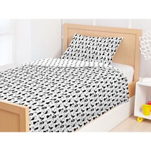 Goldea destké bavlnené posteľné obliečky - vzor 570 čierne mačky a labky 140 x 200 a 70 x 90 cm