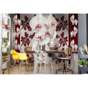 Fototapeta GLIX - Luxury Floral Orchids Red + lepidlo ZADARMO Papírová tapeta - 254x184 cm