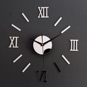 KIK Dizajnové 3D nalepovacie hodiny Rímskej 130 cm strieborné