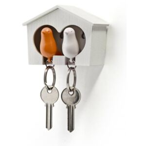 Vešiačik na kľúče s dvoma kľúčenkami Qual Duo Sparrow, biela búdka / biela + oranžová kľúčenka
