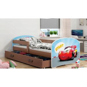 Interbeds LUKI Jednolôžková detská posteľ 80x160 Hnedá autíčko