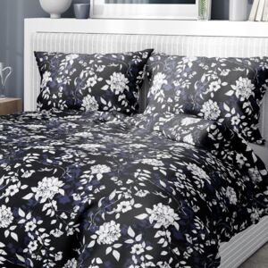 Goldea saténové posteľné obliečky deluxe - vzor 1055 ruže na čiernom 140 x 220 a 70 x 90 cm