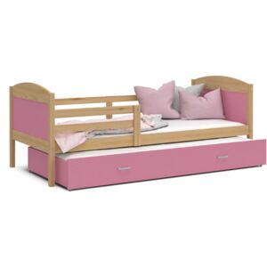 ArtAJ Detská posteľ MATEUSZ P2 drevo / MDF 200 x 90 cm Farba: Borovica / ružová 200 x 90 cm