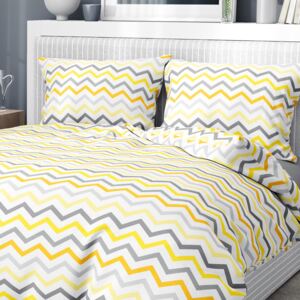 Goldea bavlnené posteľné obliečky - vzor 259 žltooranžové a sivé cik-cak prúžky 140 x 200 a 70 x 90 cm