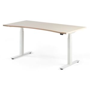Výškovo nastaviteľný stôl Modulus, s vykrojením, 1600x800 mm, biela, breza
