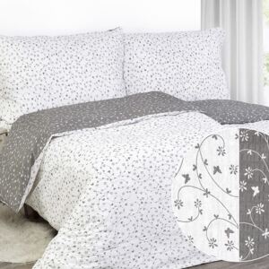 Goldea krepové posteľné obliečky - vzor 779 kvietky a motýle so sivou 140 x 200 a 70 x 90 cm