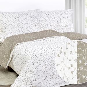 Goldea krepové posteľné obliečky - vzor 776 kvietky a motýle so zlatisto béžovou 240 x 200 a 2ks 70 x 90 cm