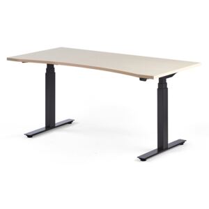 Výškovo nastaviteľný stôl Modulus, s vykrojením, 1600x800 mm, čierna, breza