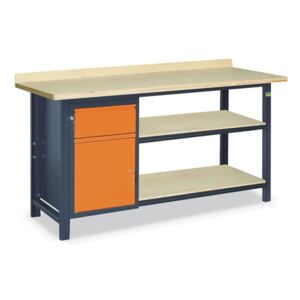 NABBI SS02L/B/2PL90 pracovný stôl s dvoma policami grafit / oranžová