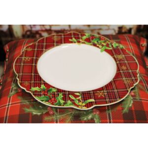 Bieločervený vianočný tanier plytký 25 cm