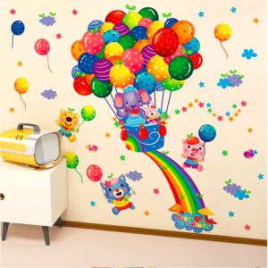 Samolepka na stenu "Zvieratká s balónmi" 53x63cm