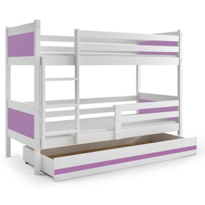 Poschodová posteľ BALI+UP + matrace + rošt ZADARMO, 190x80 cm, biela, fialová