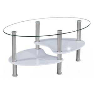 Konferenčný stolík, oceľ/sklo/biela extra vysoký lesk HG, AXEL NEW