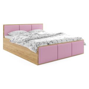 Expedo Čalúnená posteľ SANTOS, 120x200, dub kraft/ružová + kovový rošt + matrac
