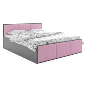 Expedo Čalúnená posteľ SANTOS, 120x200, grafit/ružová + kovový rošt + matrac